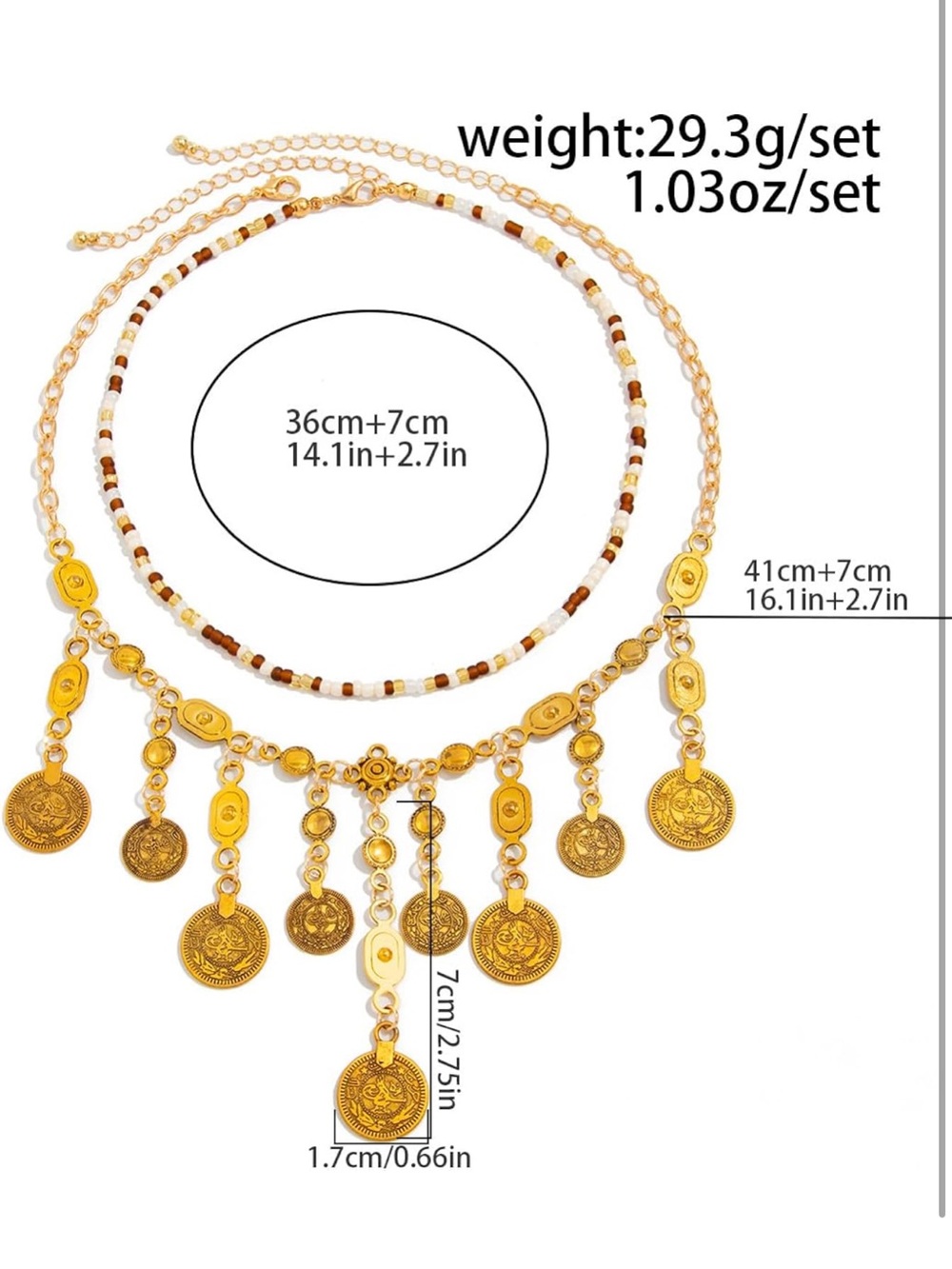 Anthropologie Gold Coin Fringe Layered Necklace with Beaded Choker - Picture 5 of 9